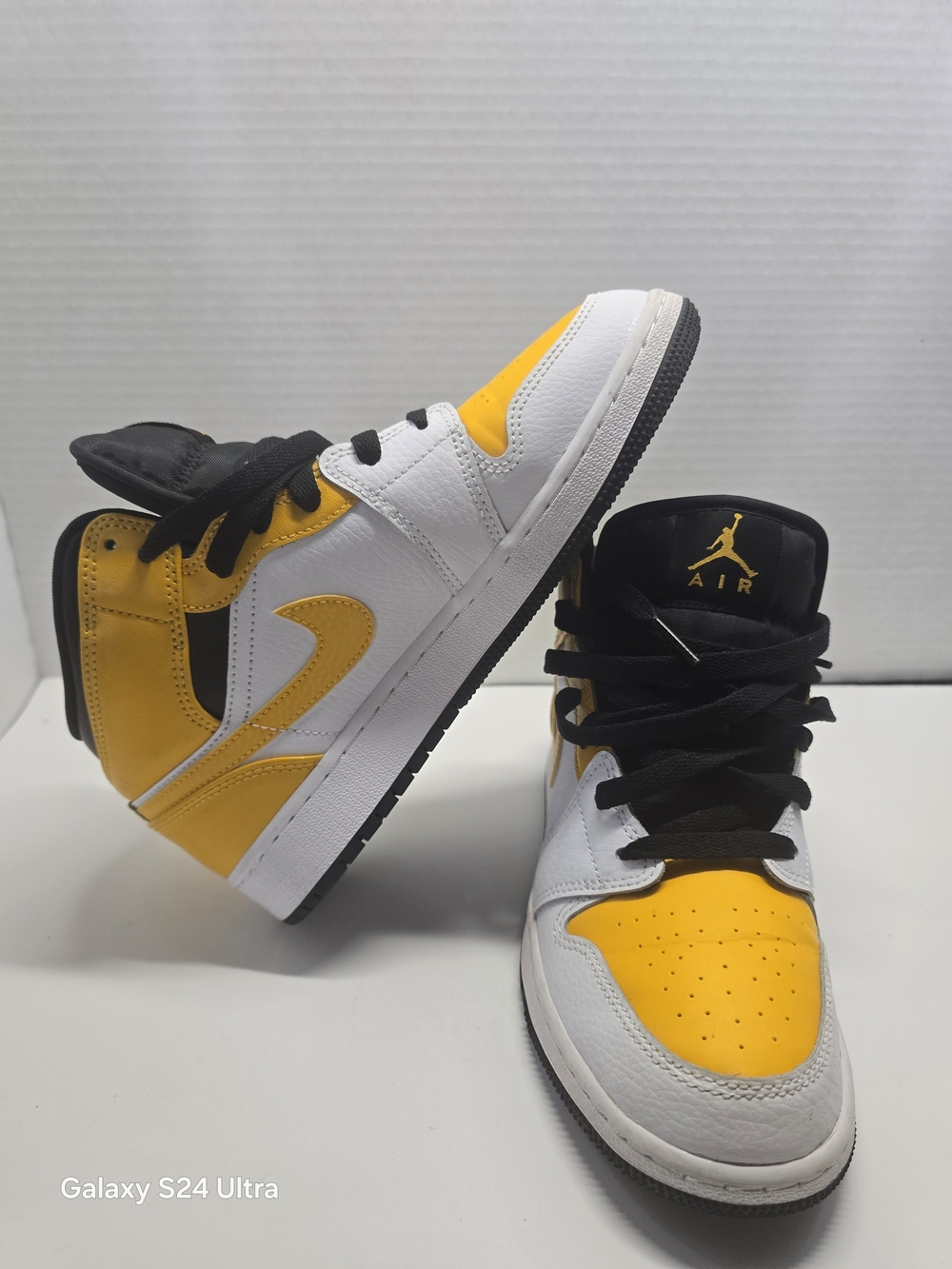 Nike Air Jordan 1 Mid White Yellow Black Sneakers 5Y
